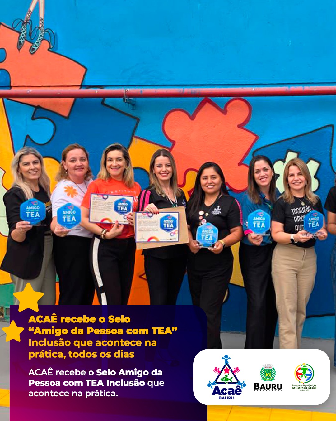 ACAÊ recebe Selo Amigo da Pessoa com TEA e reforça compromisso com a inclusão de crianças e adolescentes em Bauru